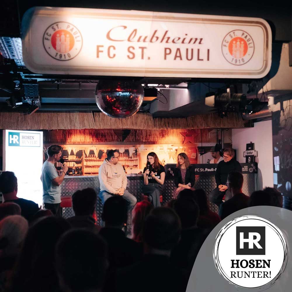 Die Außenansicht des Clubheims FC St. Pauli dient als als Bühne das Event HR Hosen runter