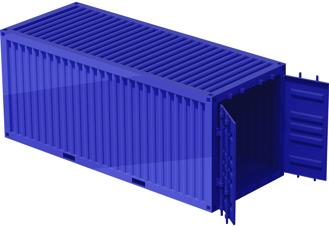 Open shipping container with cardboard boxes representing freight storage and logistics servicesge
