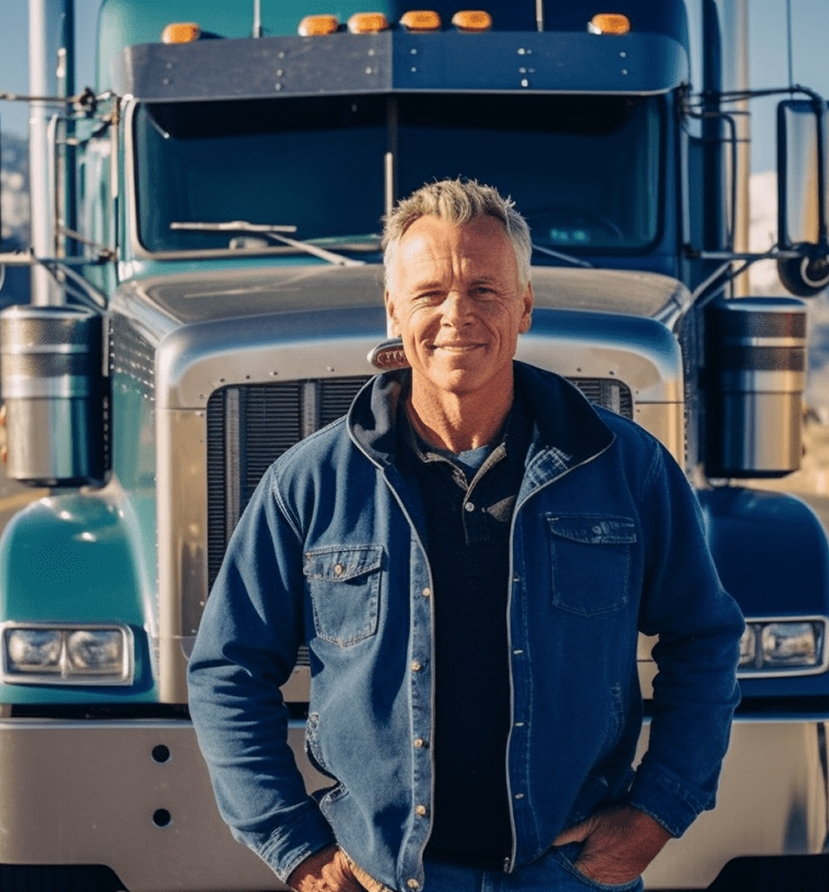 Professional truck driver standing in front of teal semi-truck representing LCL freight services
