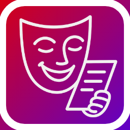 LineBuddies logo - a drawing of a happy theatre mask holding a script