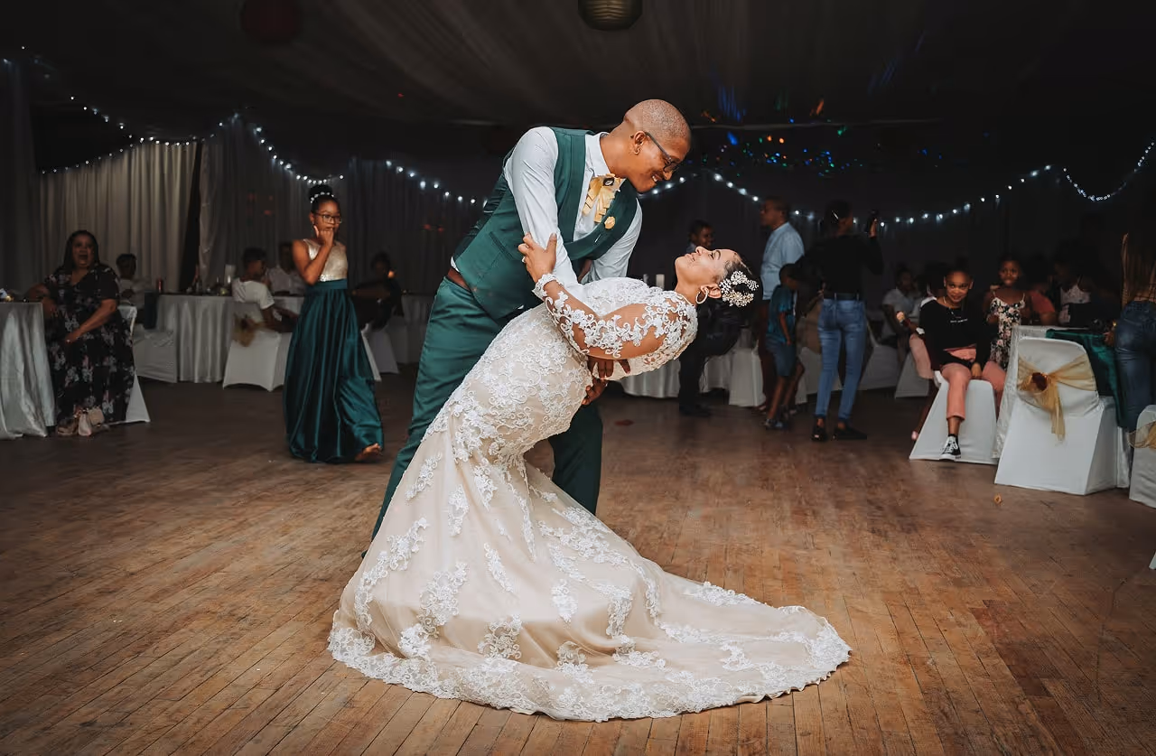 Image of a wedding couple dancing