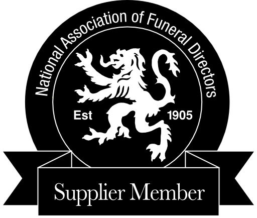 Emblem of the National Association of Funeral Directors featuring a lion and the text 'Est 1905' with a banner reading 'Supplier Member.'