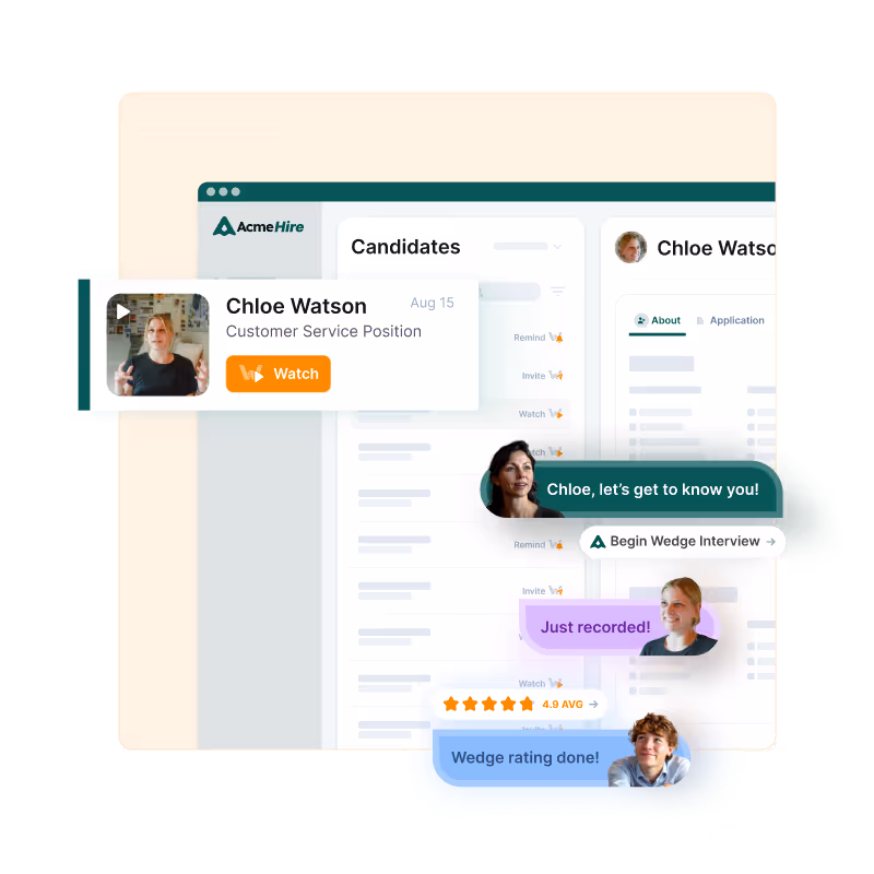 WedgeHR "Connect" functionality allows hiring teams to view WedgeHR one-way video interviews right in their ATS or hiring system with native integrations, extensions, Zapier integration and API access.