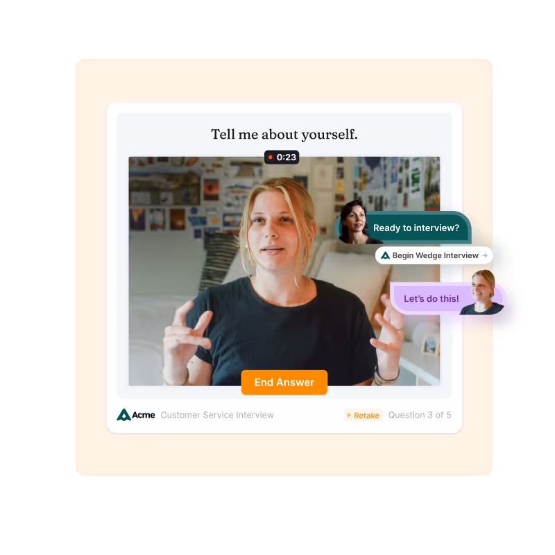 WedgeHR "Capture" product that allows candidates to record an on demand video interview at their convenience.