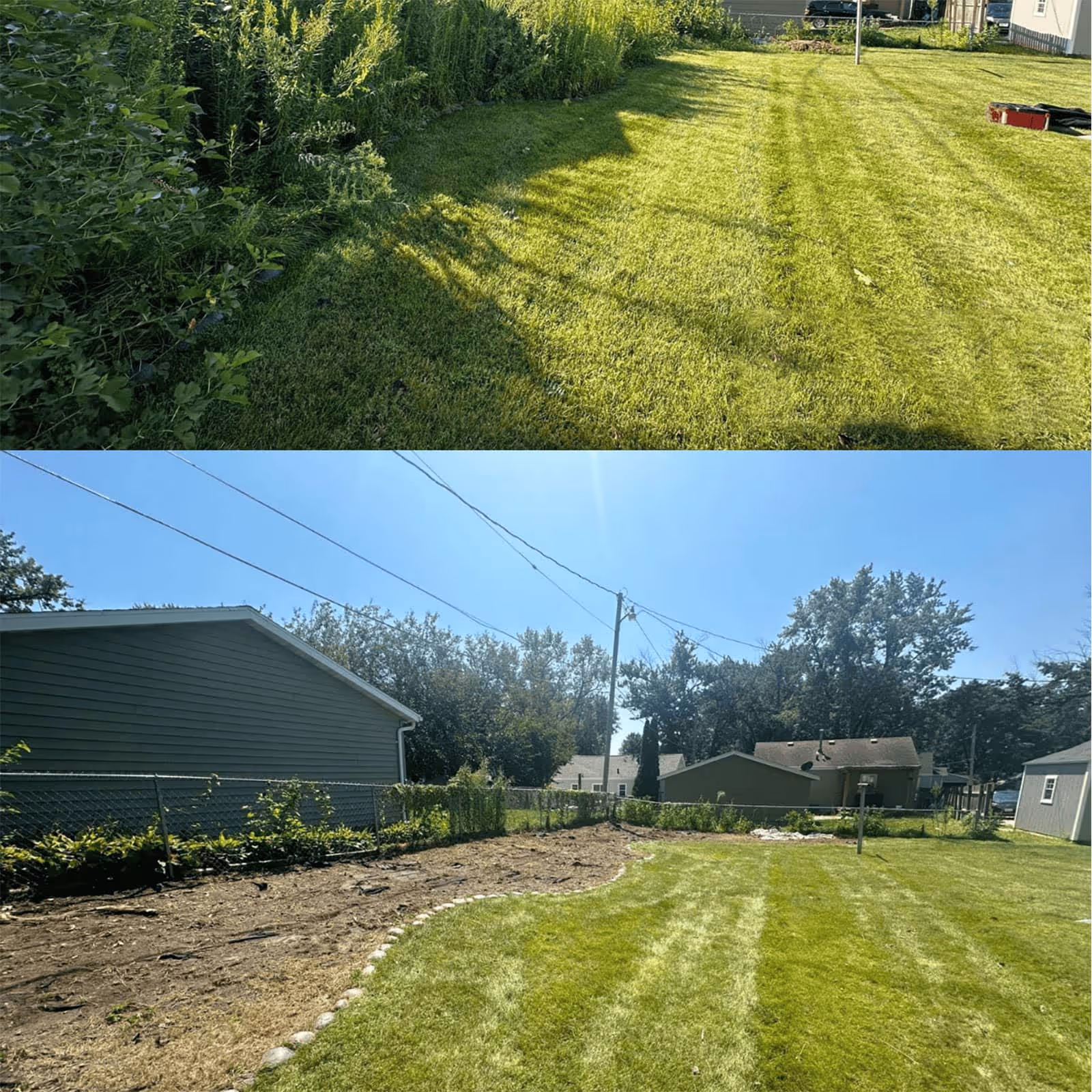 Before and after landscaping project by Vargas Lawn Care Services in West Des Moines Iowa near me