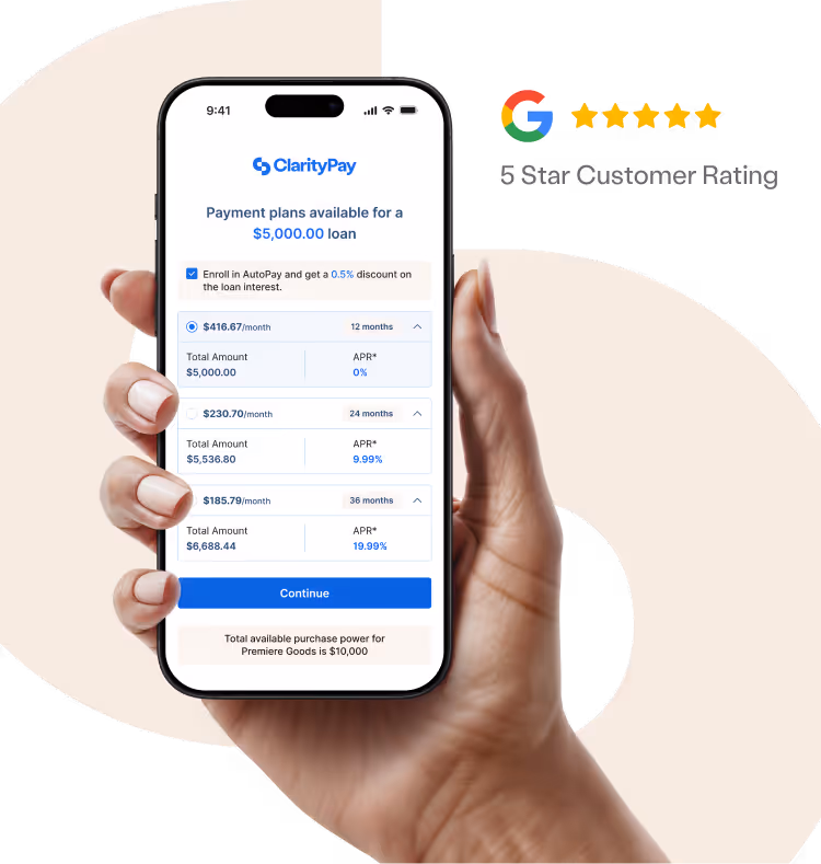 Mockup of clarity pay app on iPhone