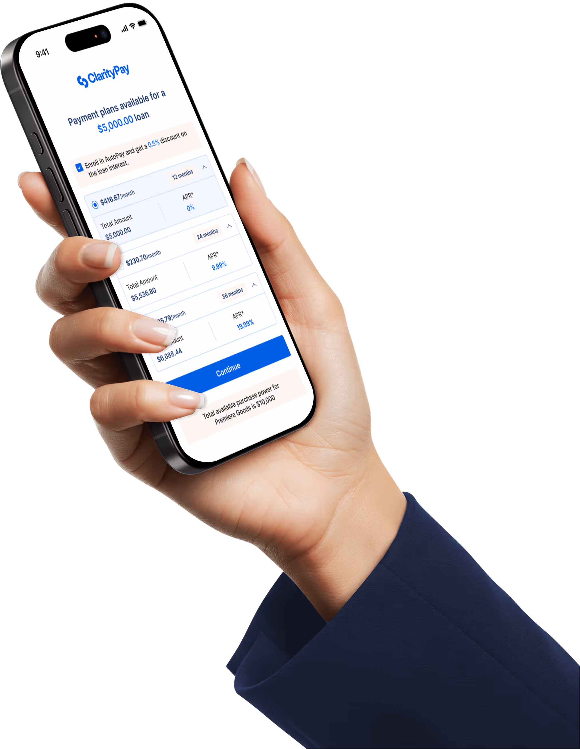 Mockup of ClarityPay app