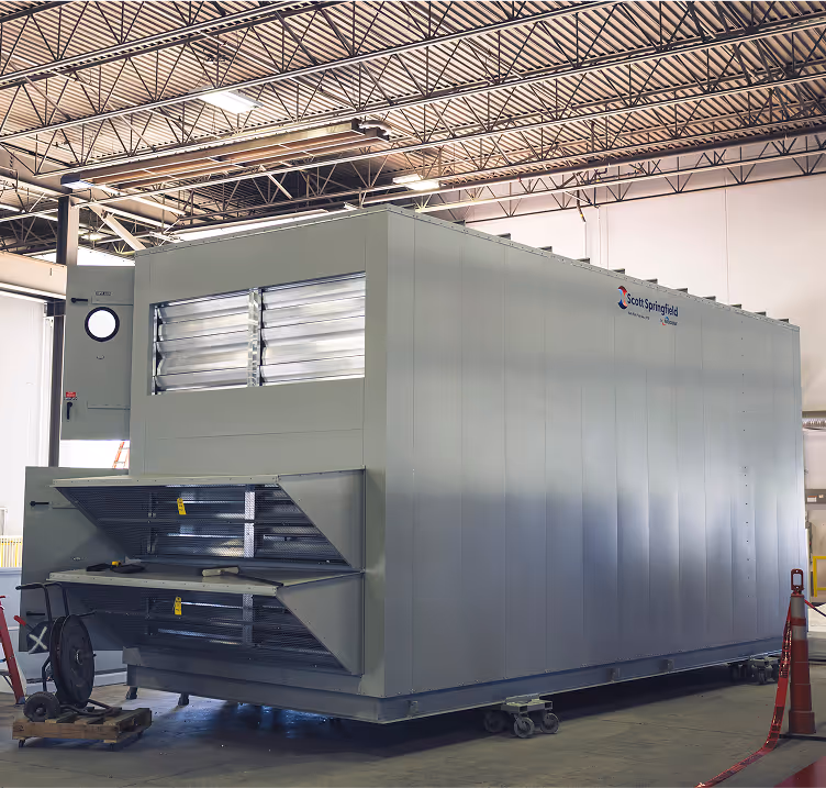 Large industrial HVAC unit with vents in manufacturing facility