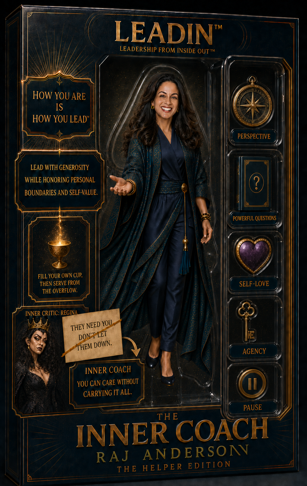 Raj’s Inner Coach: The Helper Edition — an illustrated Inner Coach character with coaching tools and a labeled Inner Critic