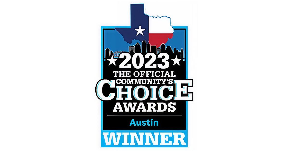 2023 Texas Official Choice Awards badge with winner label and state silhouette.