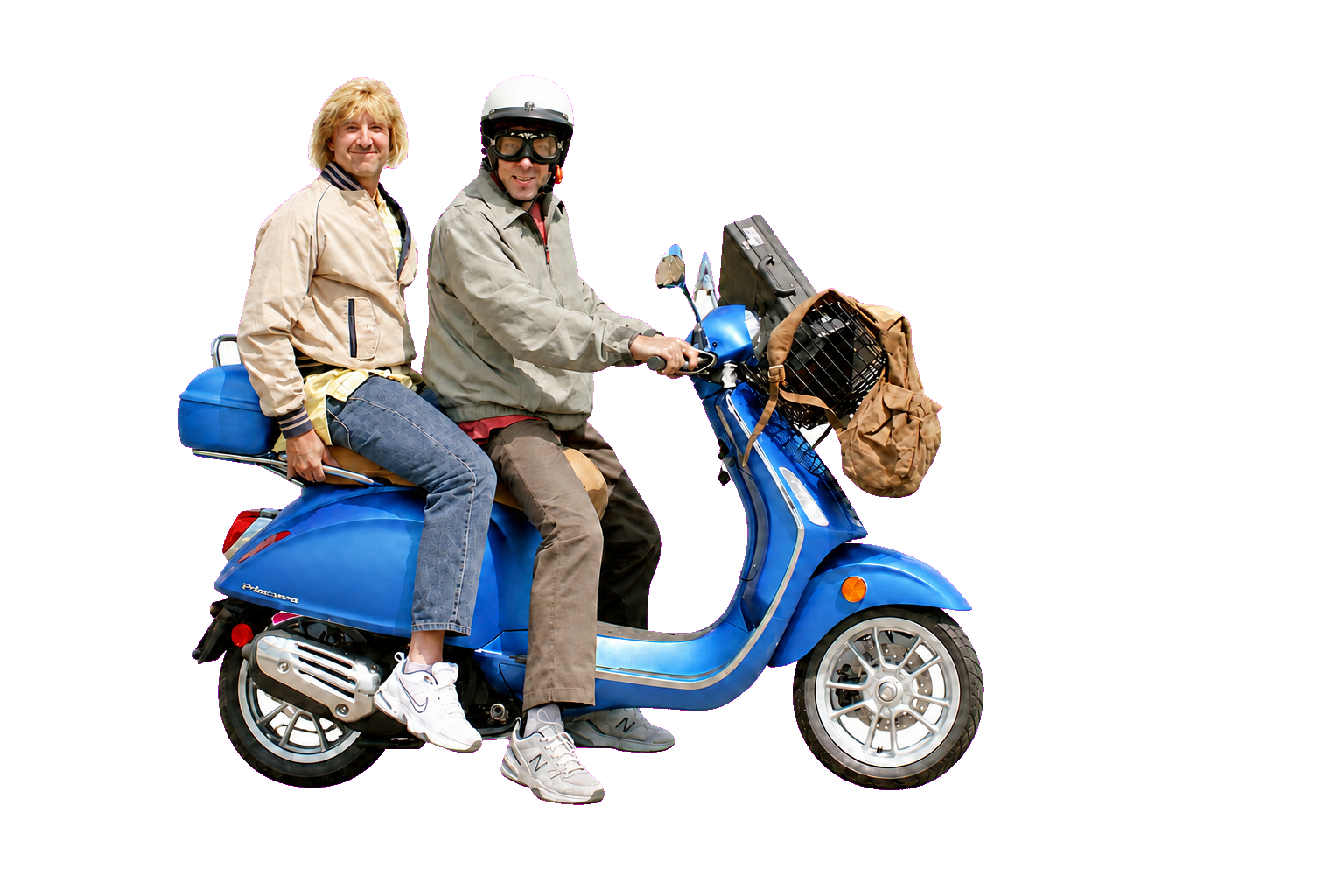 Red Rocks Church pastors riding a moped dressed as Dumb and Dumber