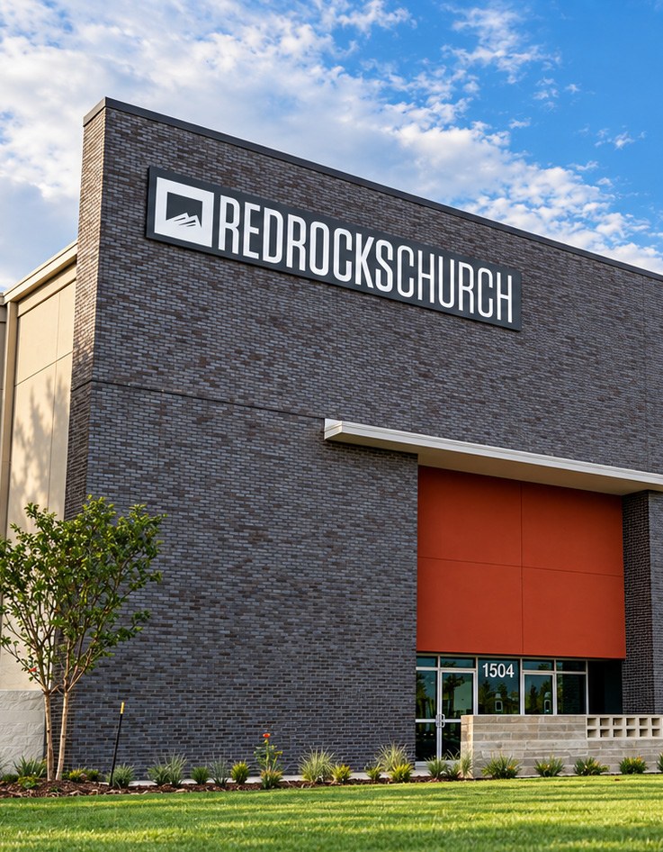 The new Red Rocks Church building in Mueller, Austin