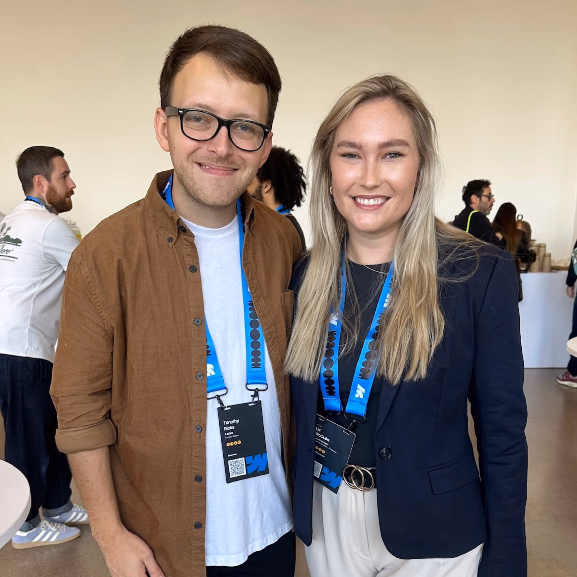 TSE team members and Certified Webflow Experts, Tim and Liz, pose for a photo while at the 2025 Webflow Conference.