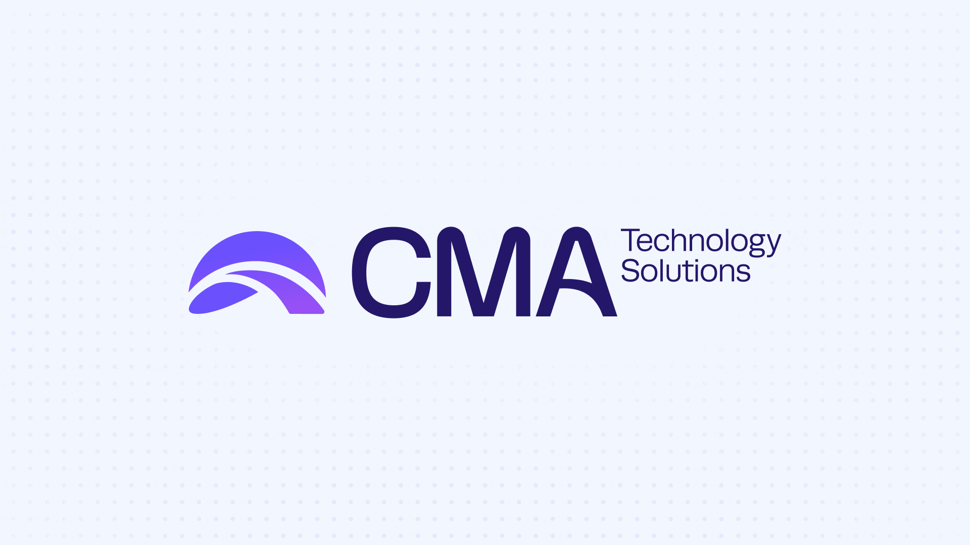 Rotating gif showing different iterations of CMA Technology Solutions brand featuring purple and shit decorative dots.