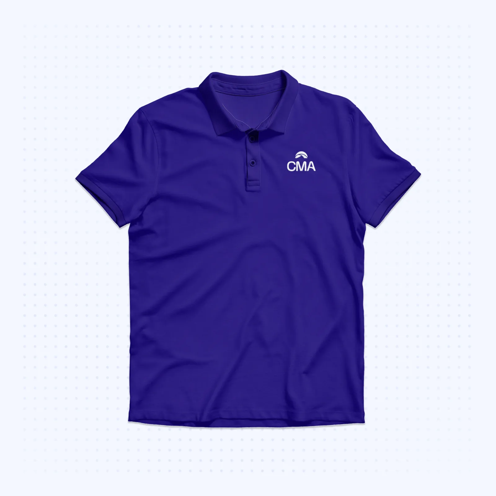 Blue polo shirt with CMA logo on the left chest.