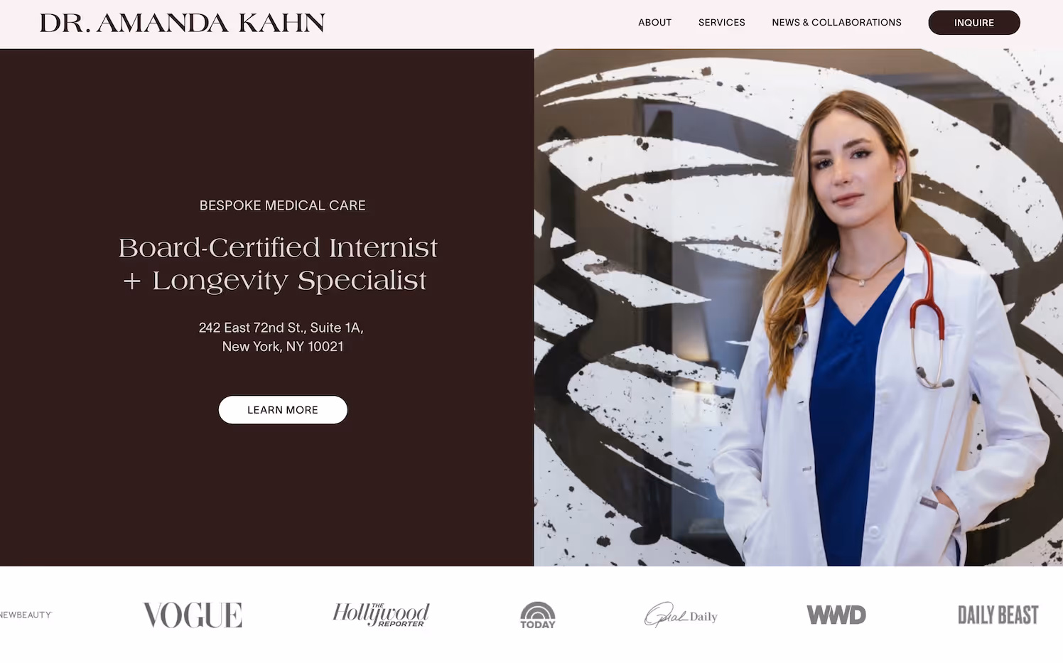 image of homepage of Dr. Amanda Kahn's website designed by Minchki Studio and developed by Jupiter.