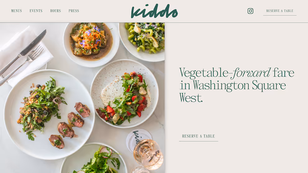 screenshot of the Kiddo restaurant homepage, developed by Jupiter.