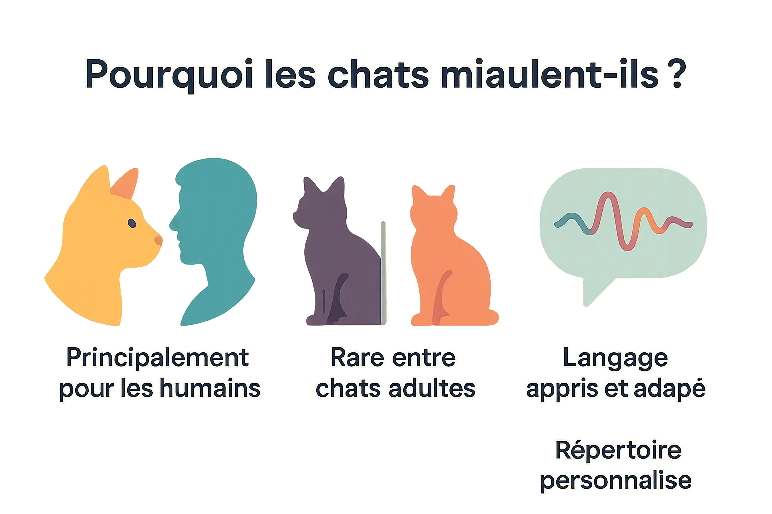 Schéma illustrant les différents types de miaulements de chat et leur signification