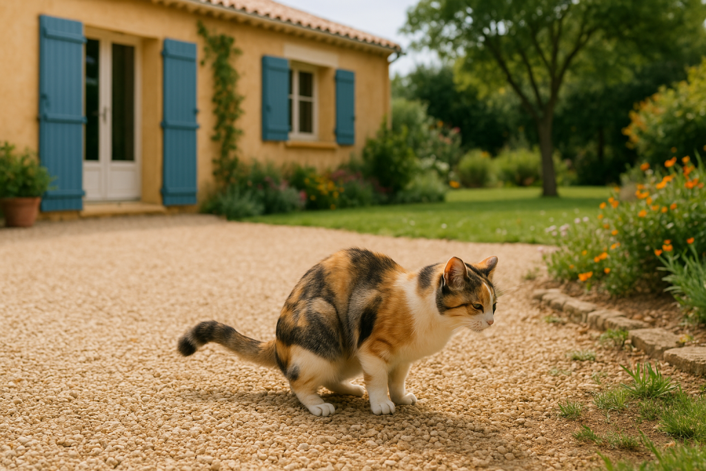 chat des voisins qui fait ses besoins