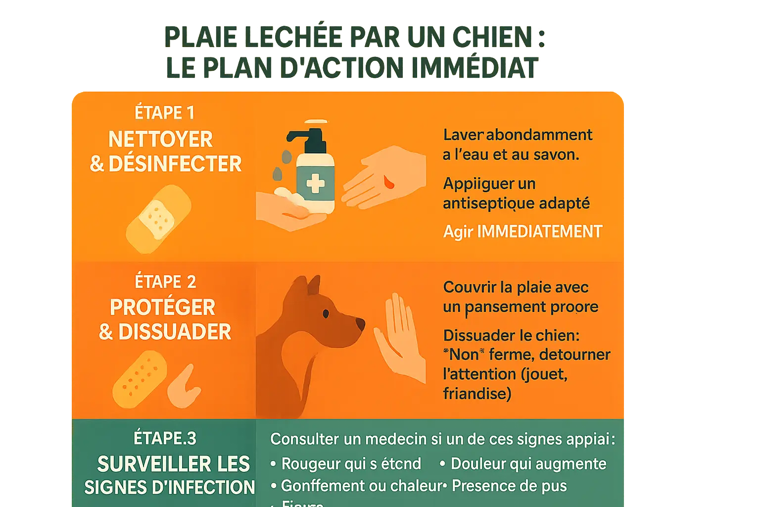 Illustration d'un chien léchant une main humaine, avec un pansement et une collerette électronique