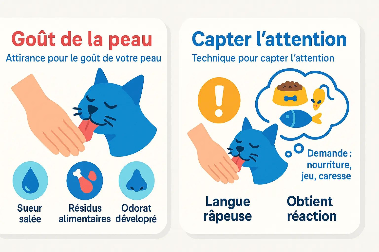 Chat en train de lécher la main de son propriétaire