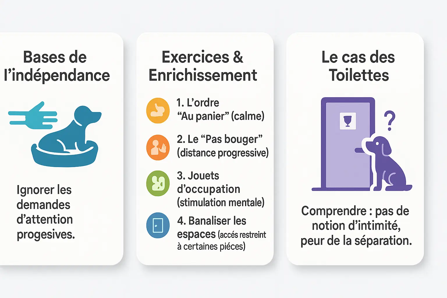 Illustration d'un chien apprenant à être autonome grâce à des exercices simples