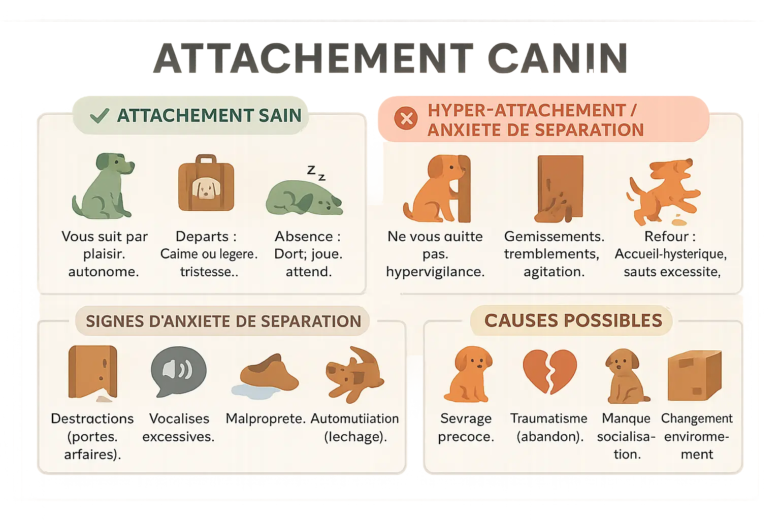 Comparaison attachement sain et hyper-attachement chez le chien