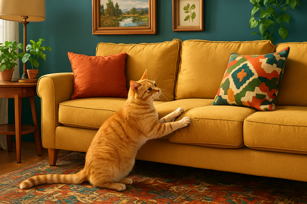 mon chat fait ses griffes sur le canapé