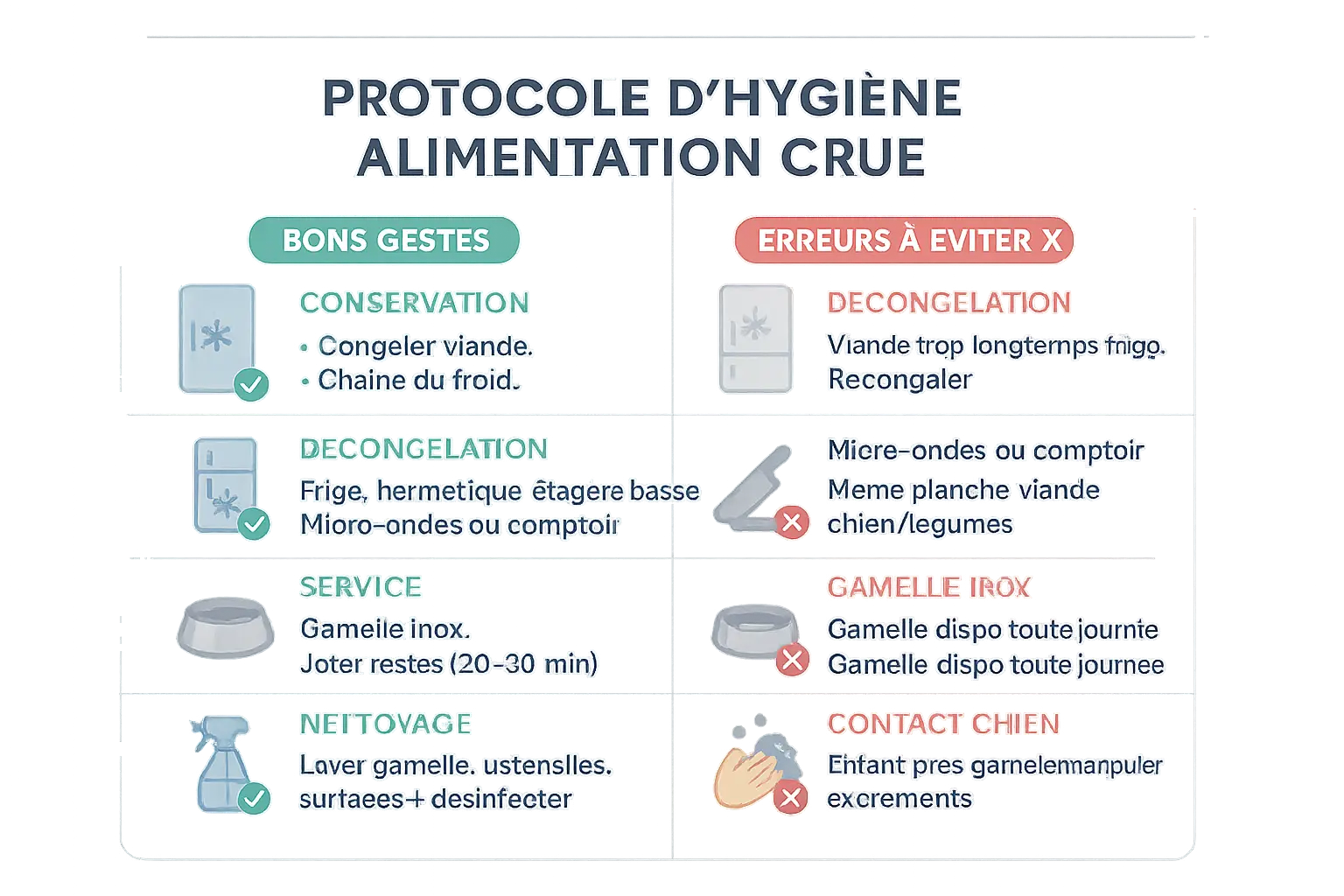 Étapes de <strong>manipulation sécurisée de la viande crue pour chien</strong>