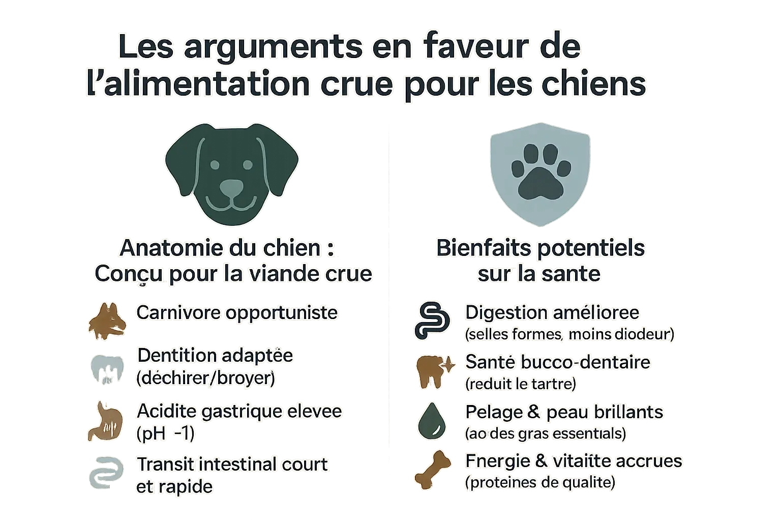 Illustration de la digestion canine et des avantages de la viande crue