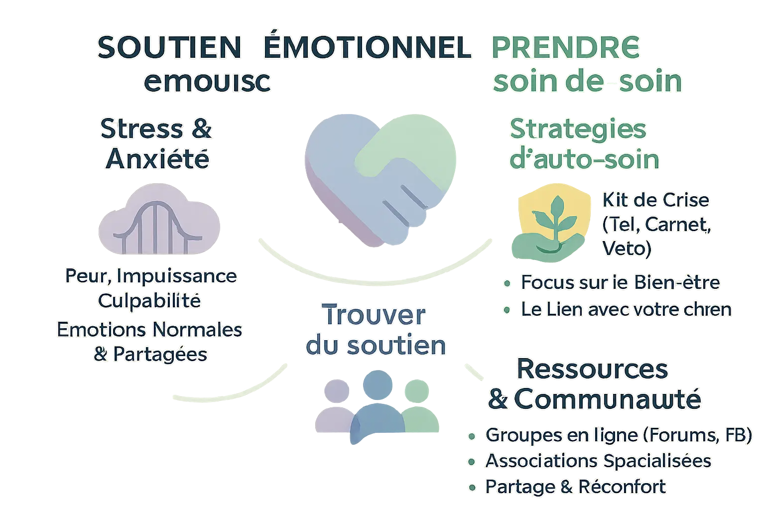 Chien épileptique entouré de son propriétaire et d'éléments de soutien émotionnel