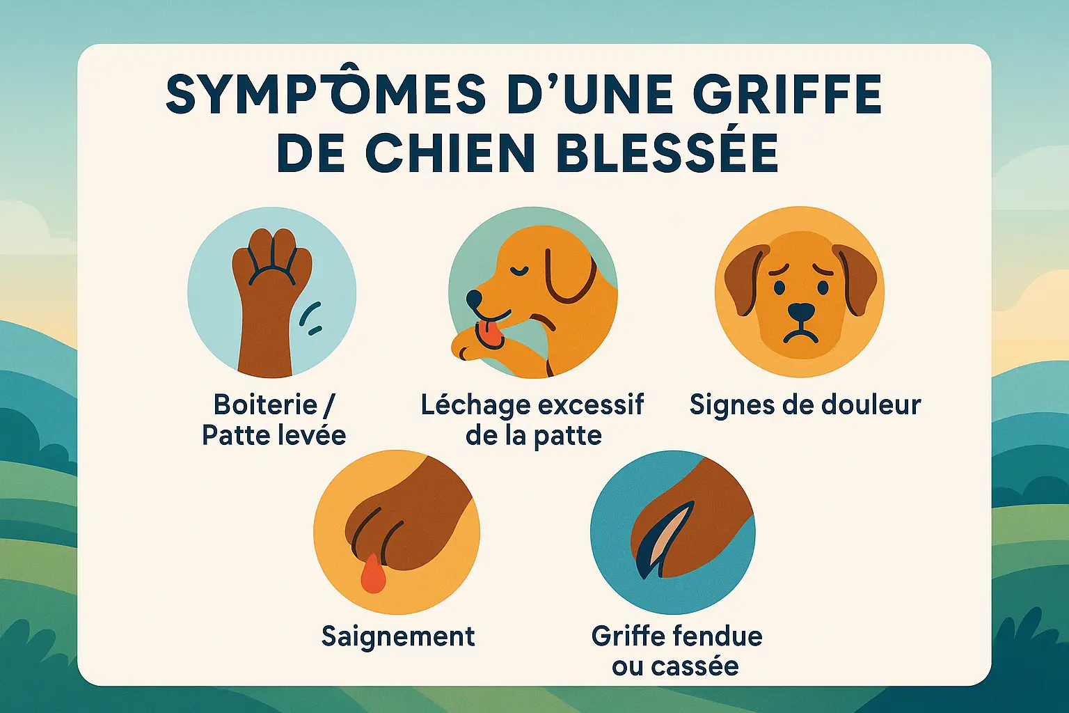 Symptômes d'une griffe de chien blessée