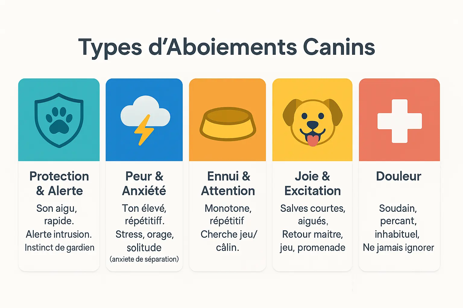 Chiens aboyant avec différentes émotions