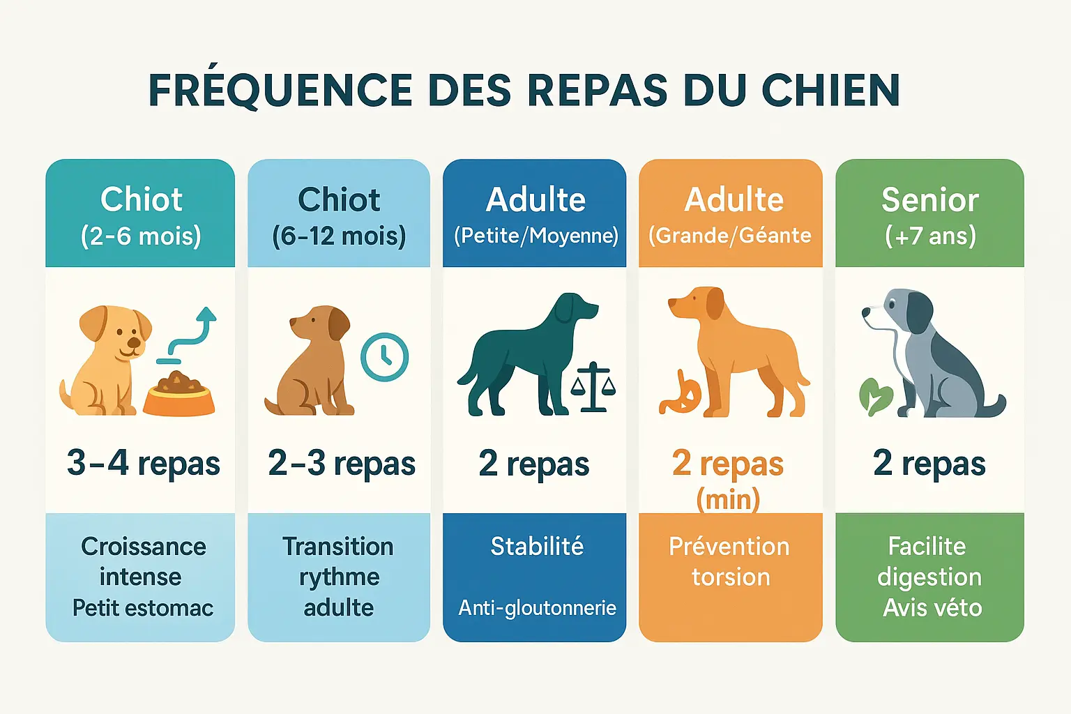 Illustration de la fréquence des repas pour les chiens par âge et taille
