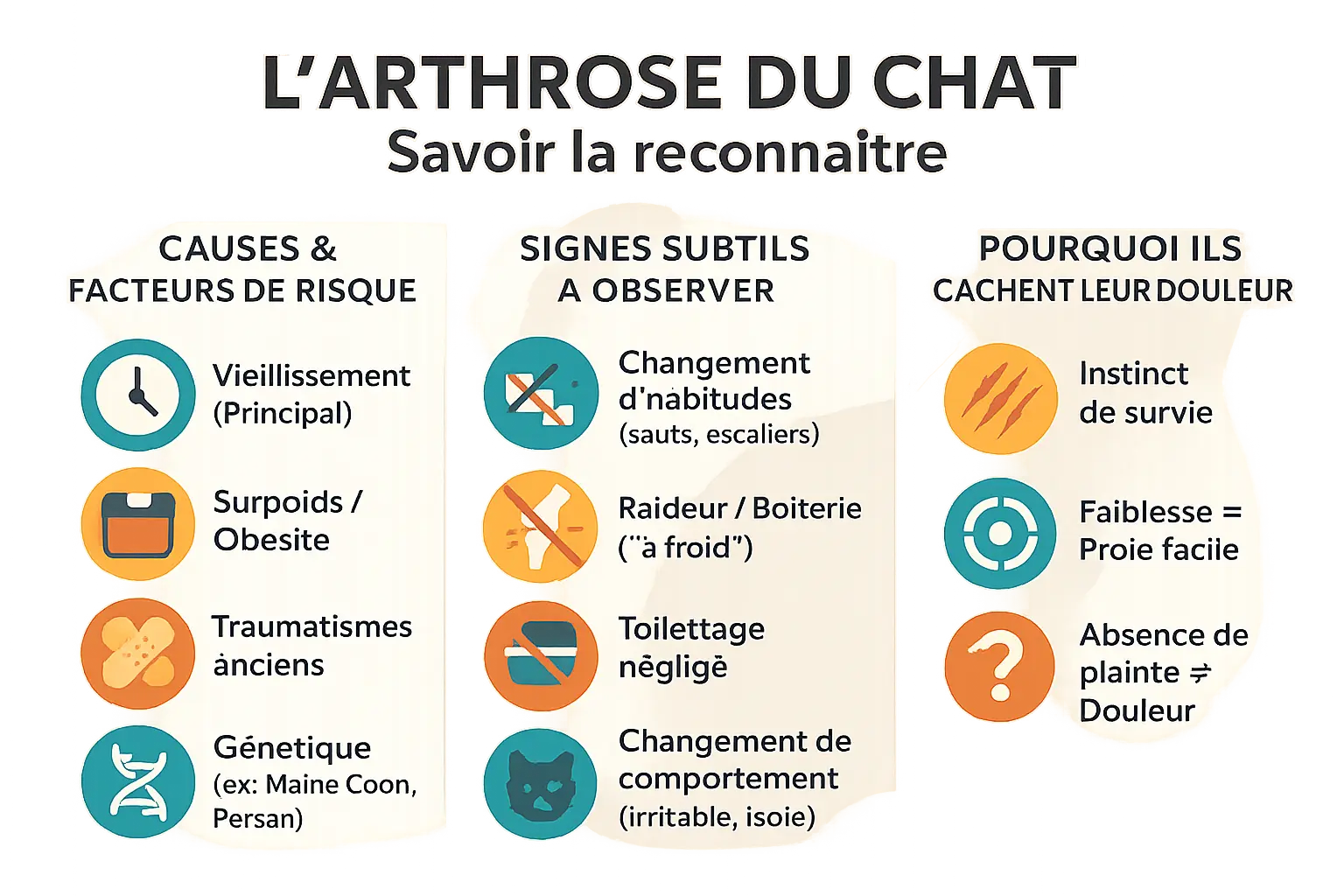Chat âgé montrant des signes de douleur articulaire