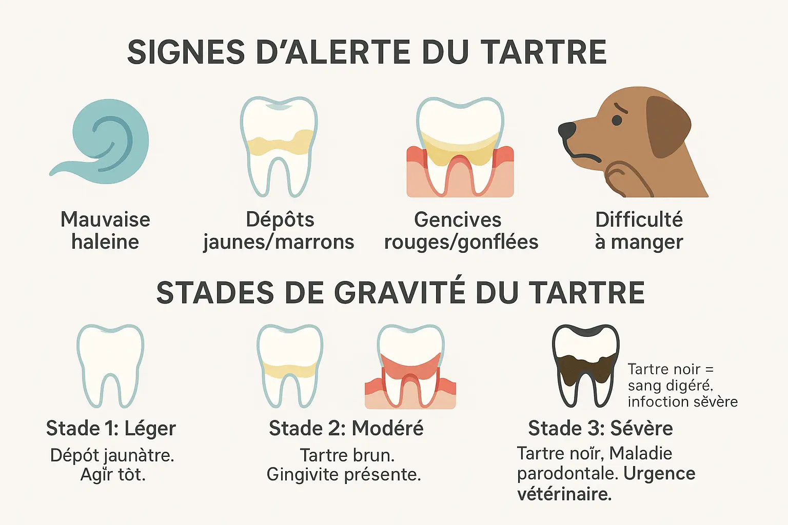 Illustration des stades du tartre chez le chien