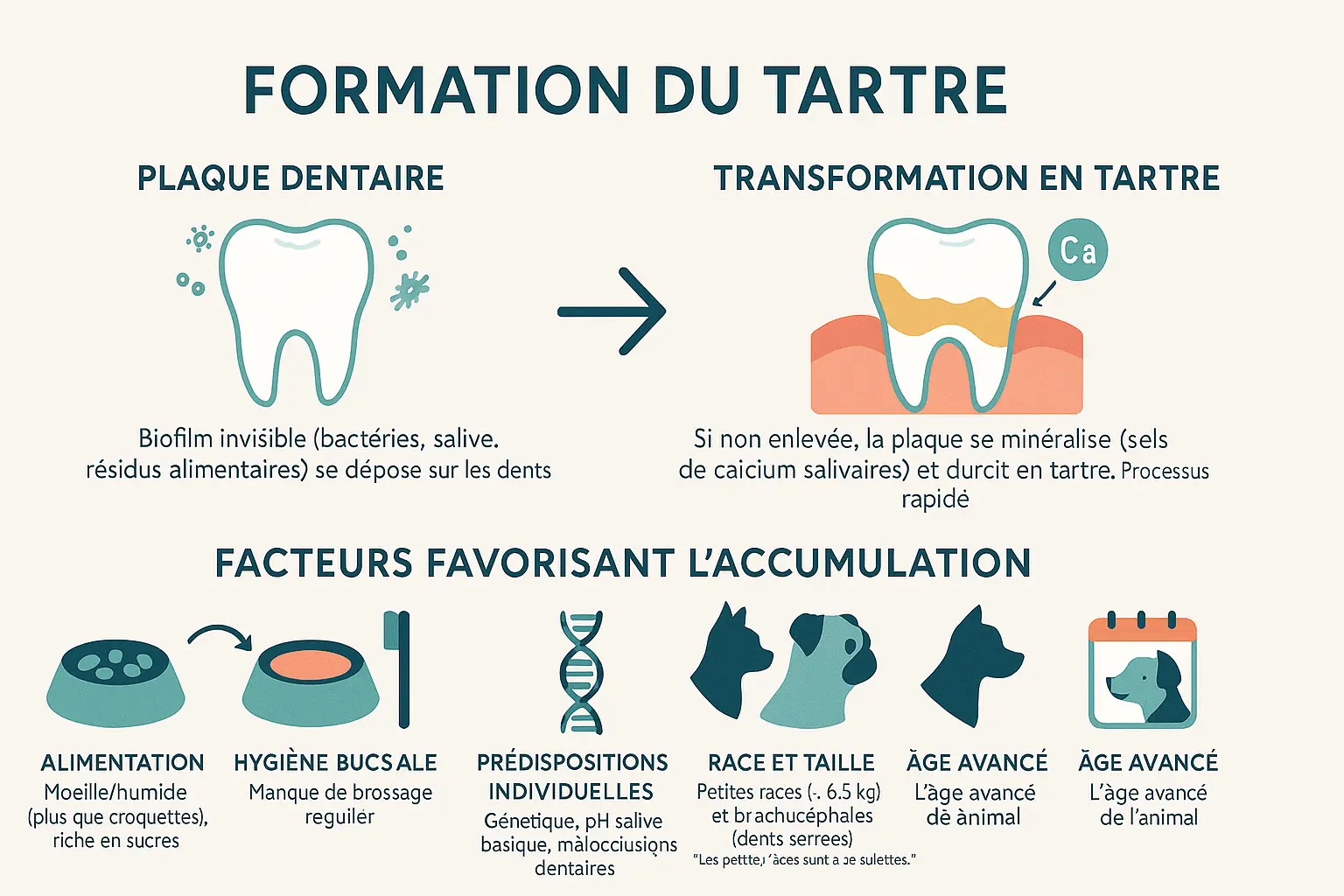 Schéma de la formation du tartre chez le chien