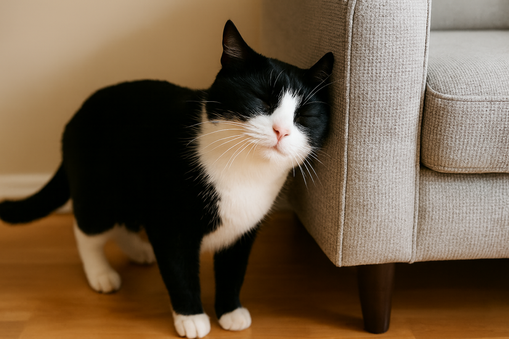 chat qui se frotte contre le canapé