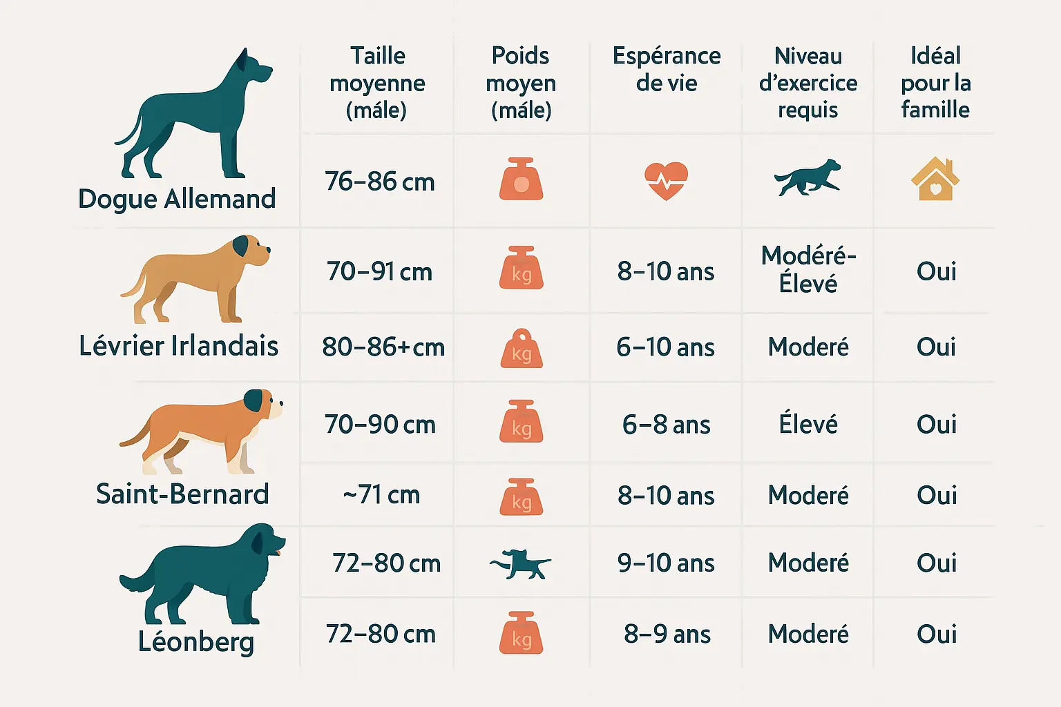 Comparaison des races de chiens géants