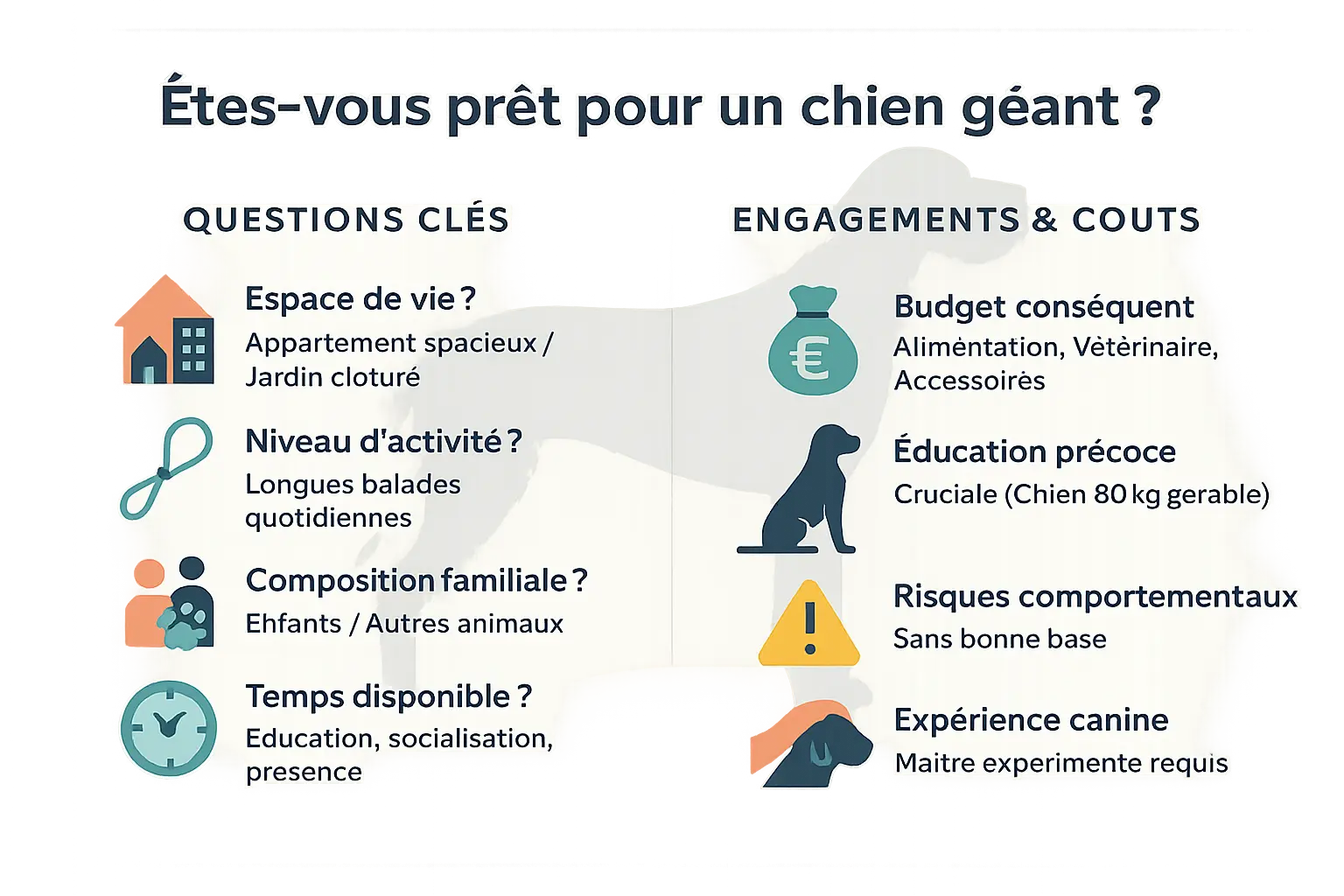 Infographie sur les considérations avant d'adopter un chien géant