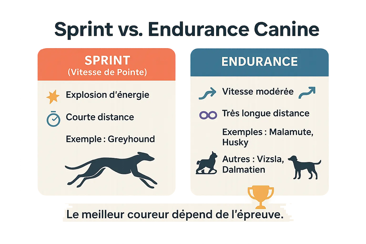 Comparaison entre sprint et endurance chez les chiens