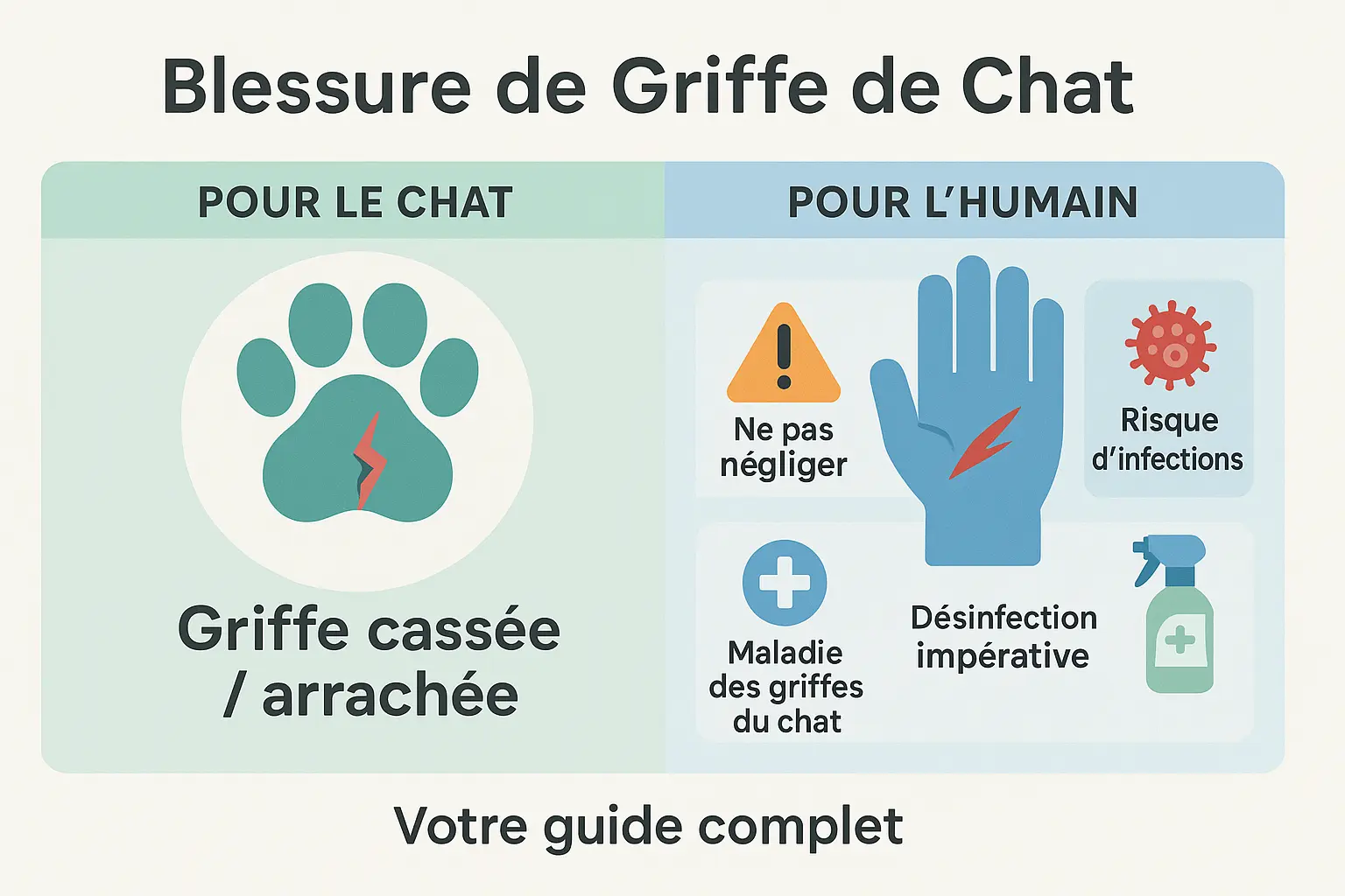 Illustration d'une griffure de chat avec soins immédiats