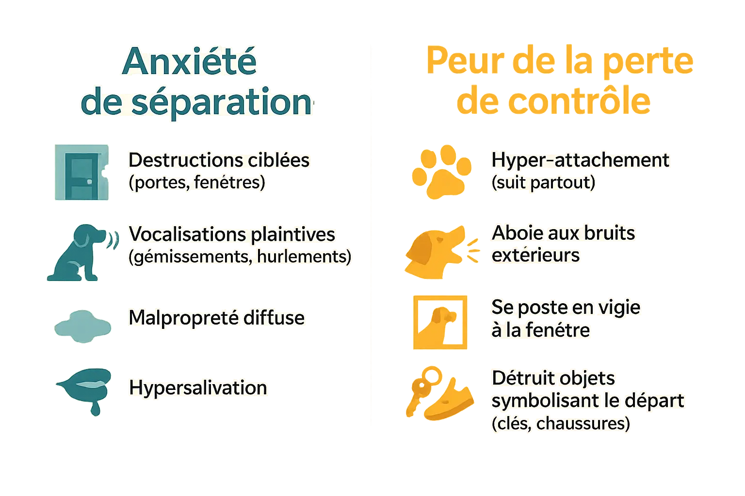 Illustration anxiété de séparation vs peur de l'isolement chez le chien