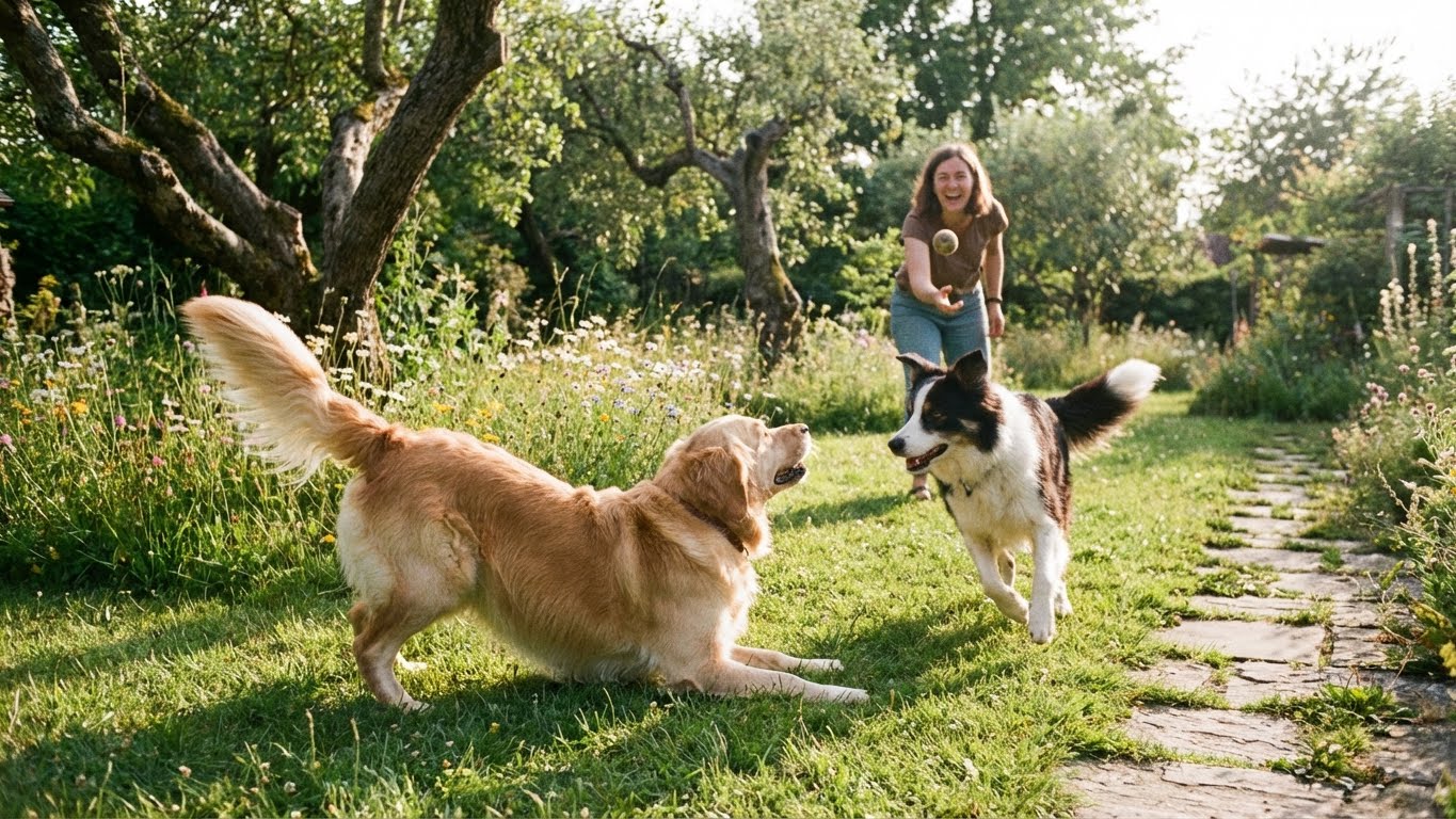 Chien communiquant par une posture d'appel au jeu