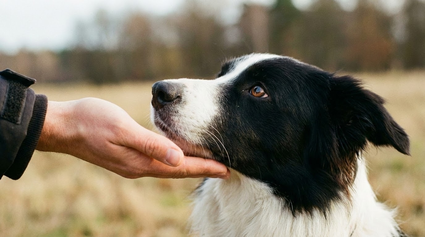 Propriétaire demandant un touch de la main à son chien pour le focaliser