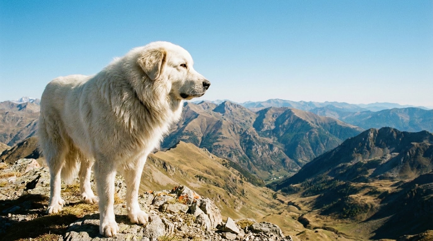 Grand chien de protection blanc montant la garde