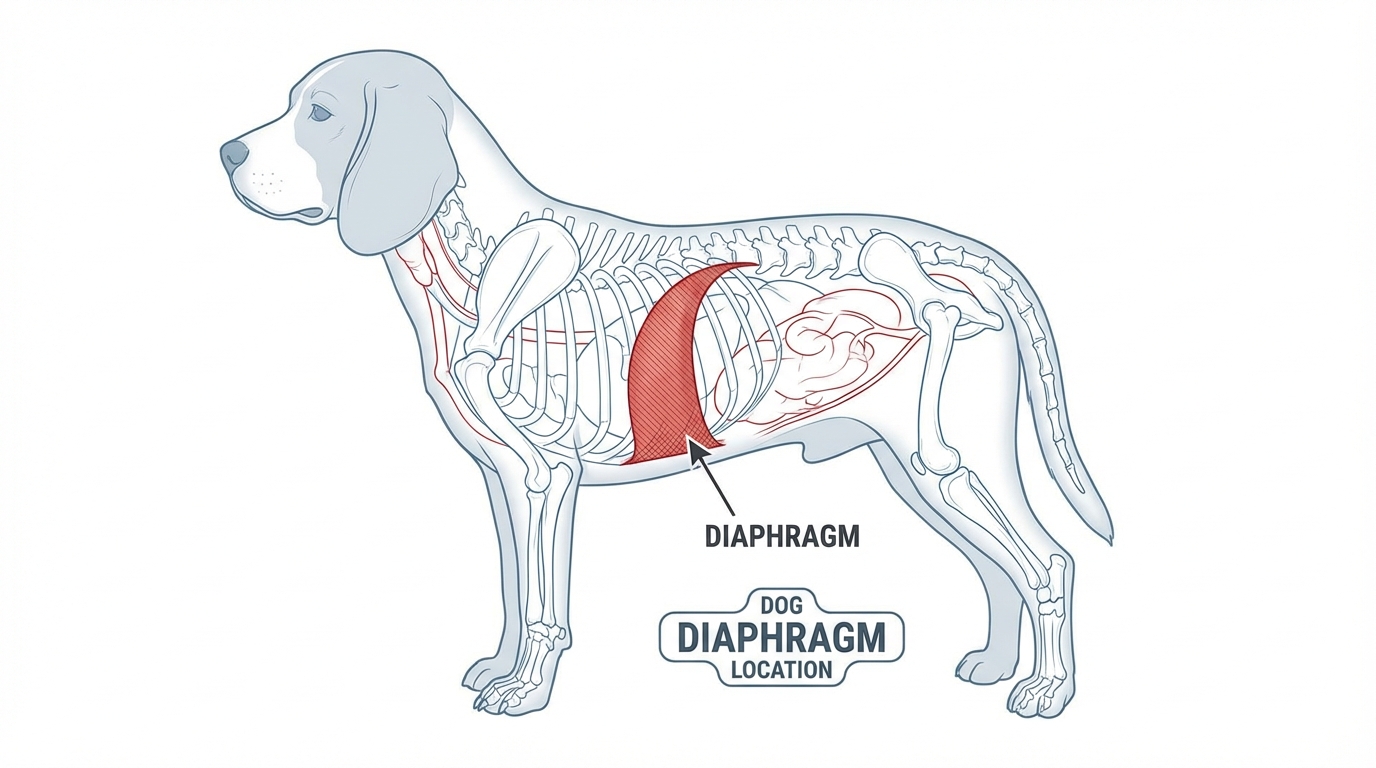 Schéma anatomique simplifié montrant le diaphragme d'un chien.