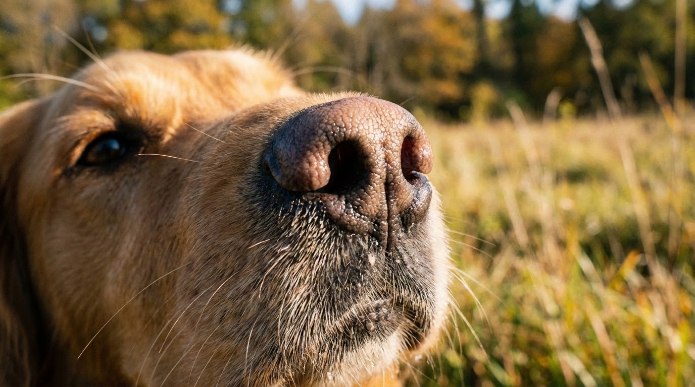 Gros plan truffe de chien qui renifle l'air à l'extérieur