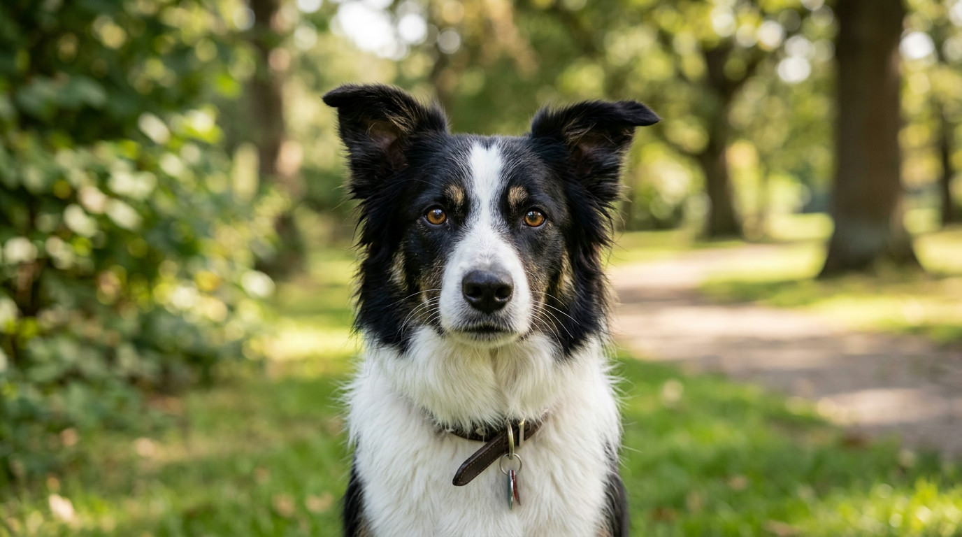 Chien attentif regardant son propriétaire en extérieur, prêt à apprendre son nom