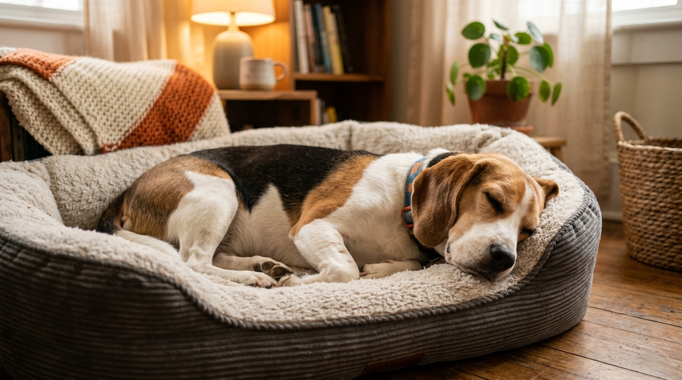 Chien se reposant paisiblement sous surveillance